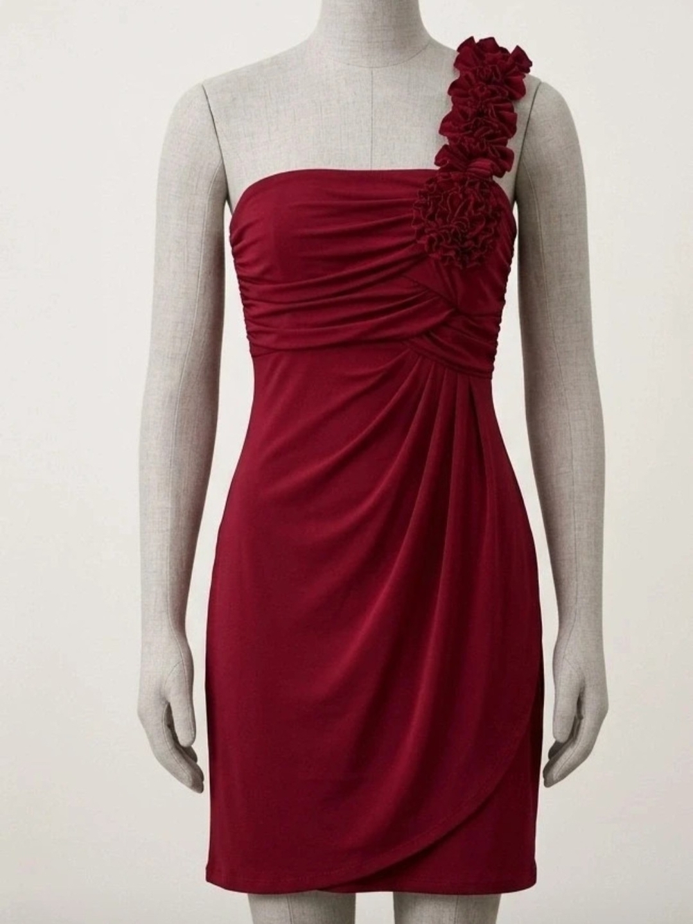 Vintage Y2K Enfocus Studio One-Shoulder Red Floral-Shoulder Cocktail Dress